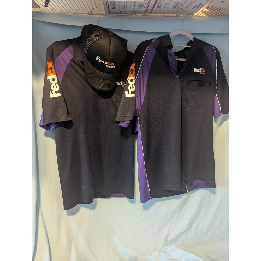 Lot of 2 Fedex Ground Stan Herman Polos + 1 Fedex Freight Snapback Cap Uniform
